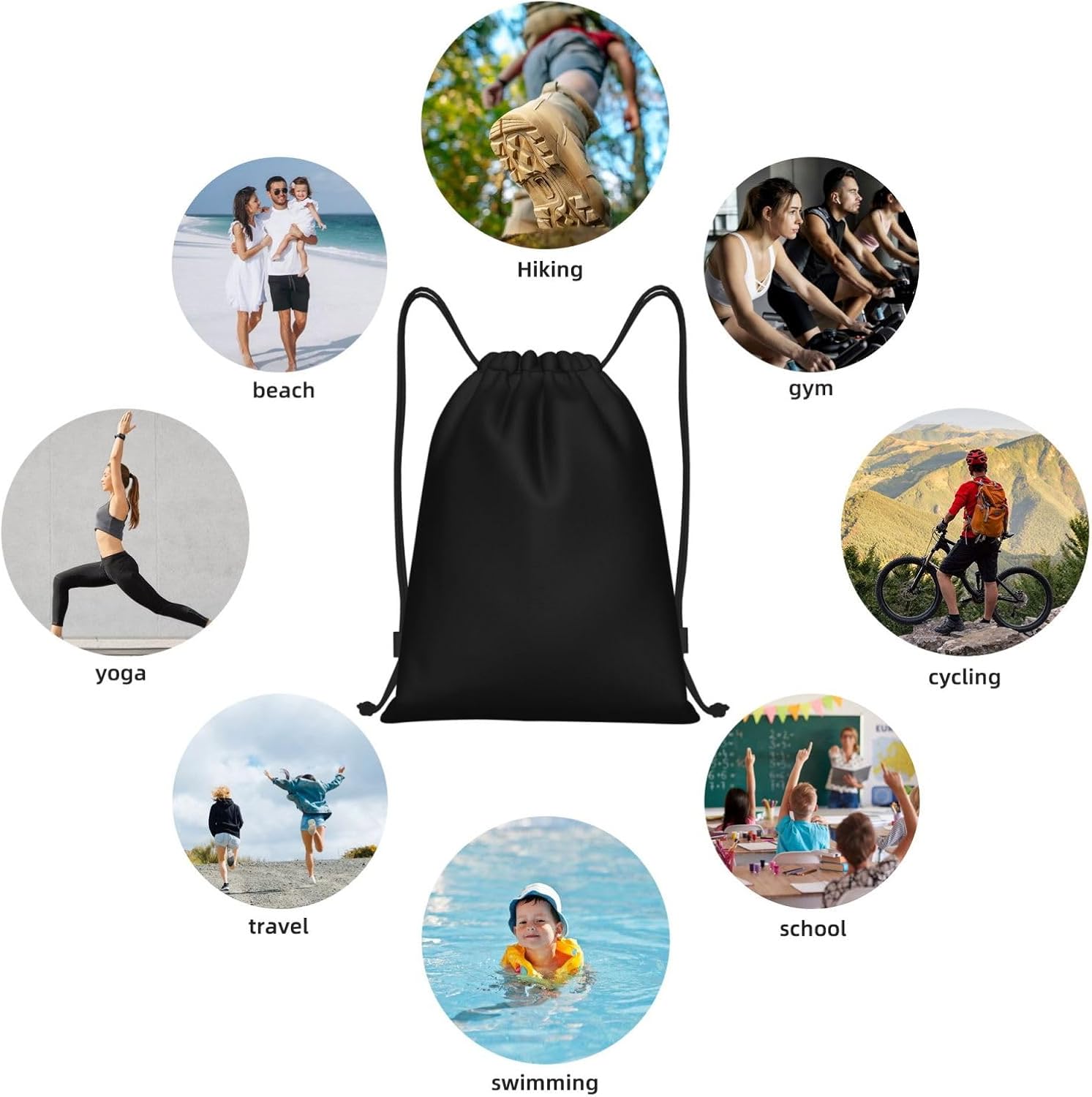 Custom Bags With Your Logo Promotional Drawstring Backpack, Solid Black, M