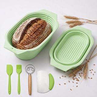 Faltbarer Gärkorb Set für Brot,Ovaler Silikon Gärkorb für Teig,Brotbackform