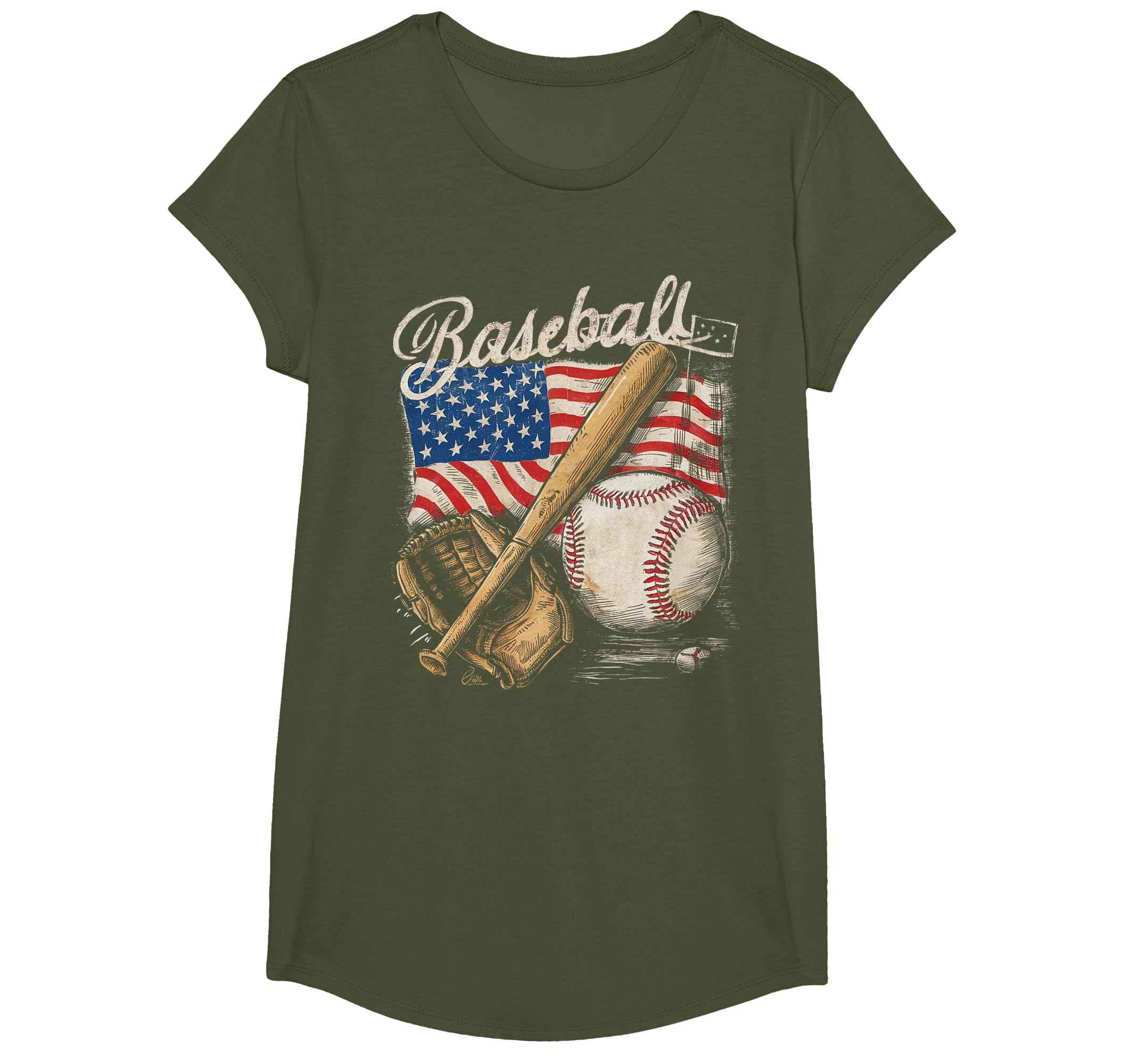American Flag Baseball Player Bat Fan Catcher Pitcher USA T-Shirt