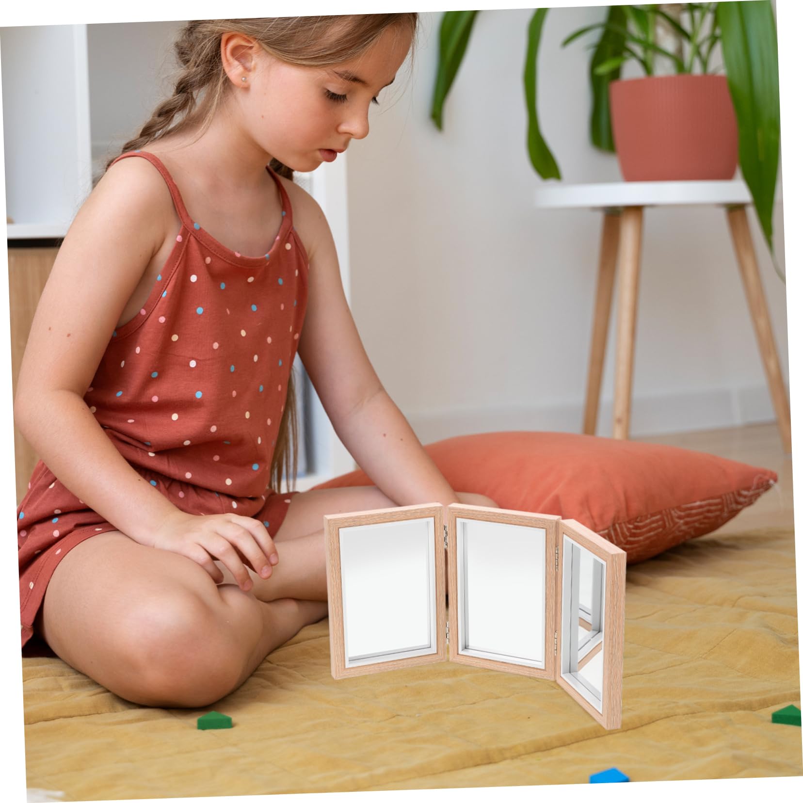 Toddmomy Montessori Toddler Mirror, Foldable Three Panel Montessori Furniture Safe Wooden Mirror - Image 4