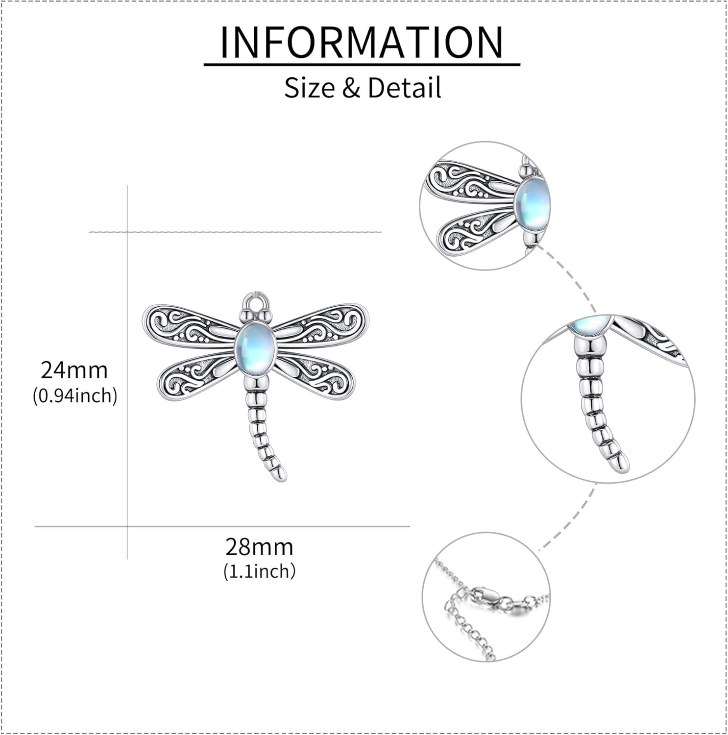 ONEFINITY Dragonfly Necklace 925 Sterling Silver Moonstone Opal Turquoise Dragonflys Pendant Necklace Jewelry for Women Gifts - Image 5