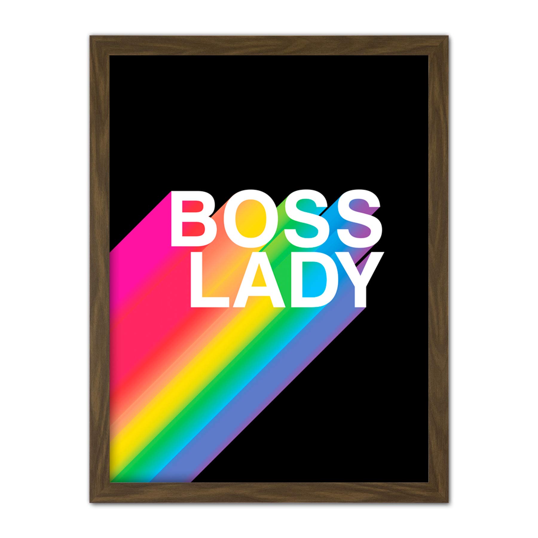Wee Blue Coo Boss Lady Rainbow Black Motivational Artwork Framed Wall Art Print 18X24 Inch