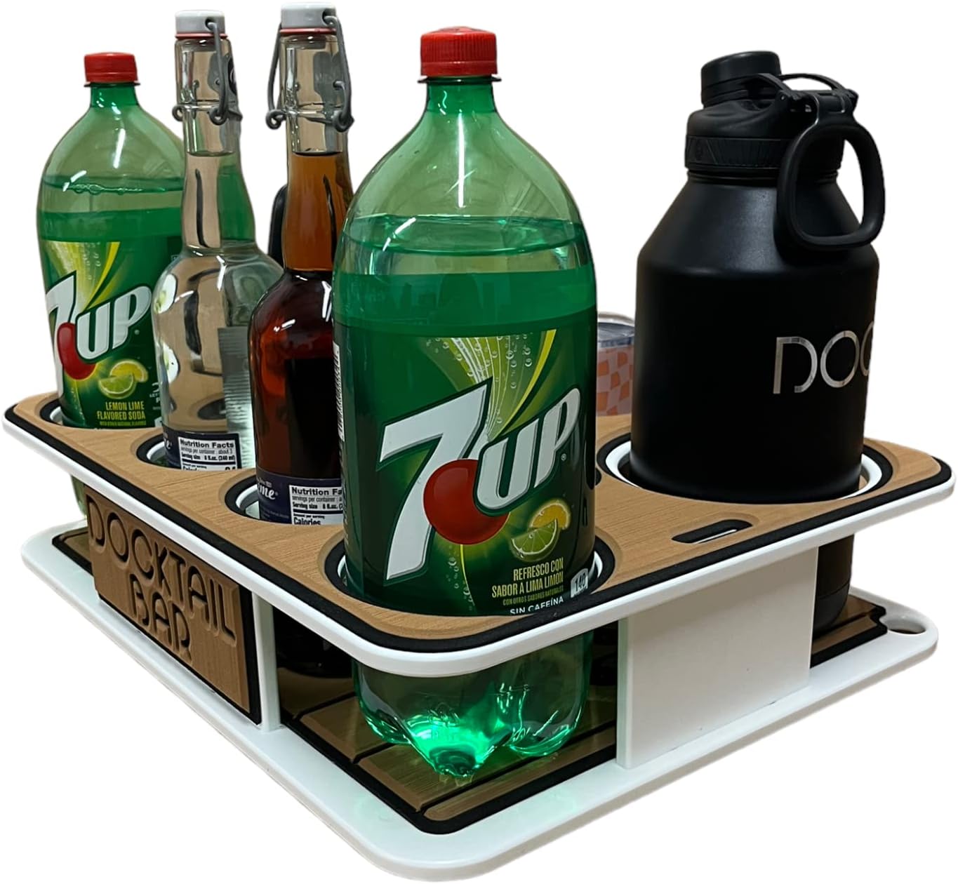 Docktail Bar Bait Cutting Board and Boat Caddy Organizer - Includes Rod Holder Mount | Serving Station Boat Table Combo, Marine Tables for Boats with Cup Holders, Boat Storage Accessories