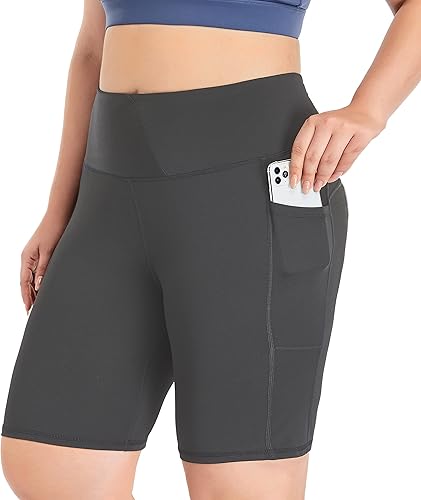 ZERDOCEAN Pantalones cortos de ciclismo para mujer, talla grande, de 8 a 5 pulgadas, cintura alta, para yoga, entrenamiento, deportes, atletismo,