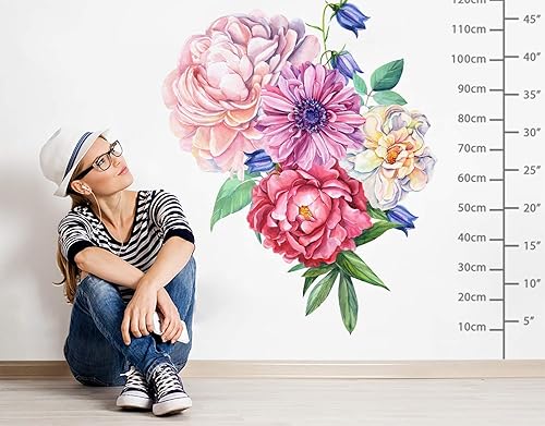 Miniatura 5 de Murwall Pegatina de pared floral grande de peonía para dormitorio, acuarela, floral, para sala de estar, peonías rojas y rosas, tulipán, margaritas,