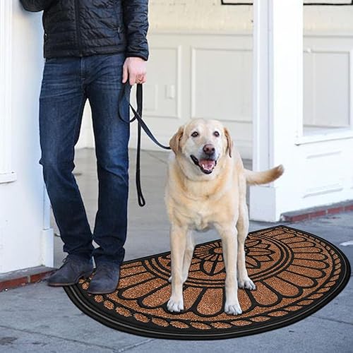 Miniatura 9 de Mibao Tapete semicircular para puerta, antideslizante, de bienvenida, tapete de goma duradero, tapete de puerta de bajo perfil resistente, tapetes