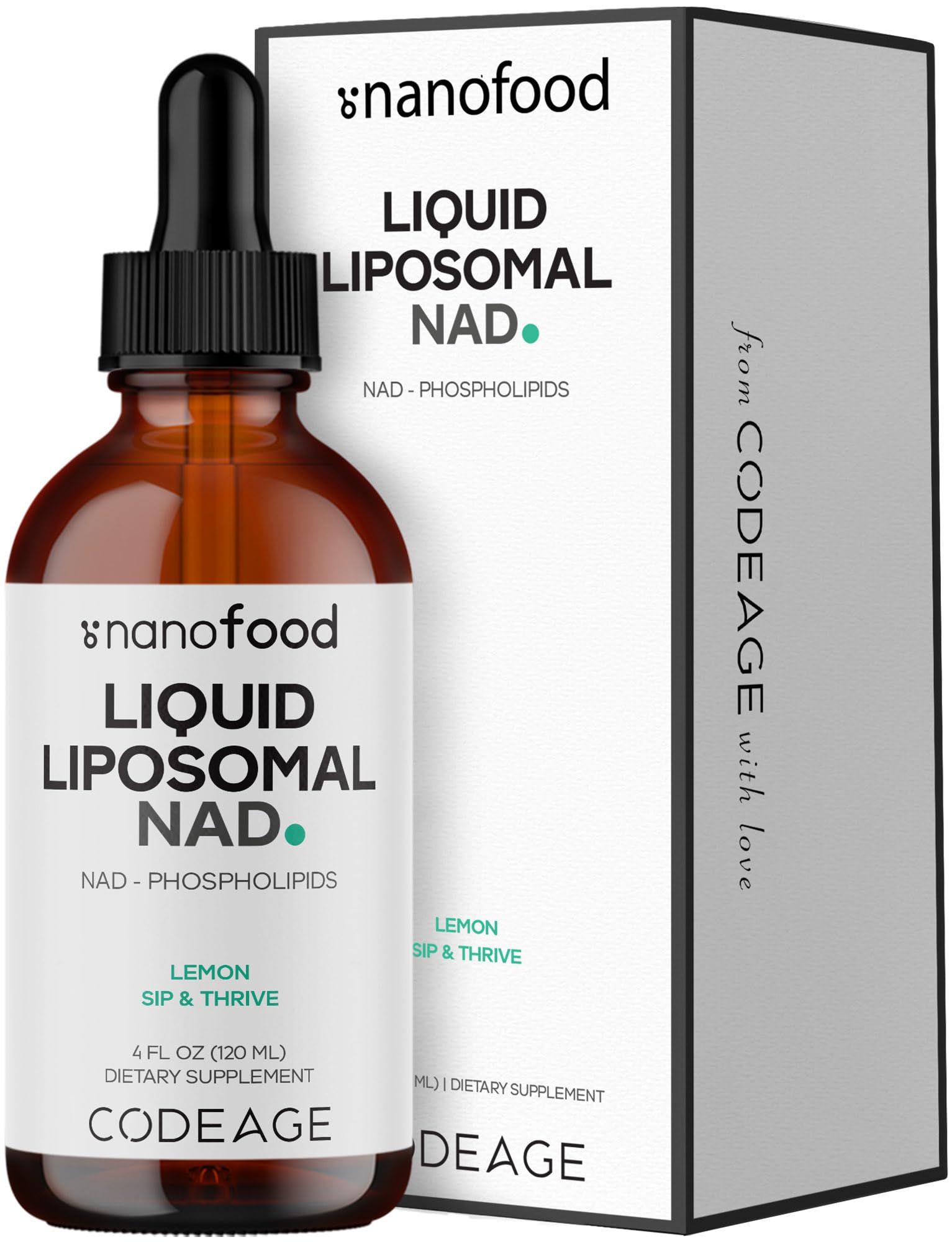 Codeage Nanofood Liposomal NAD Liquid, Monk Fruit, Lemon, 4 fl oz