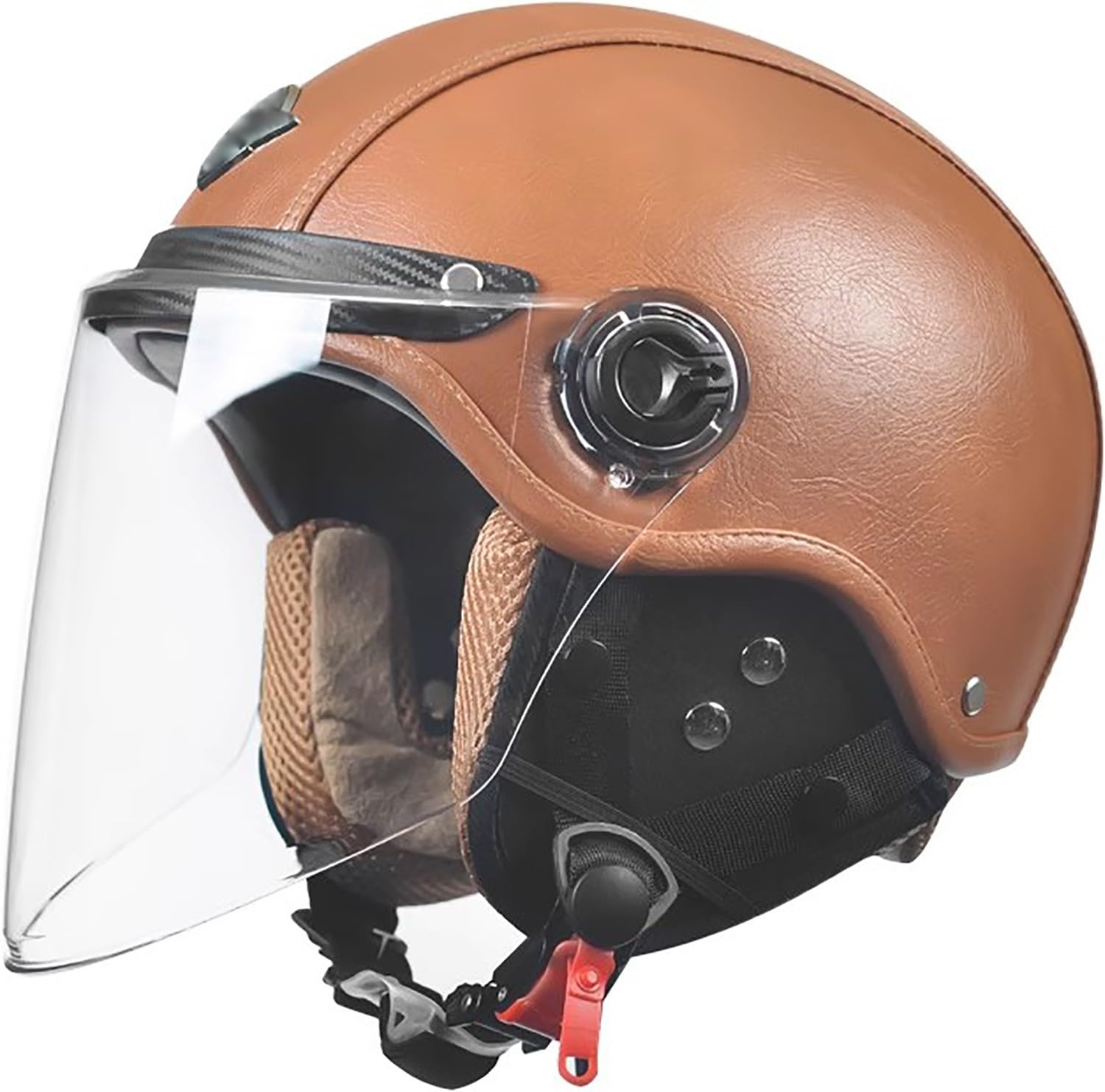 Casco de Moto Vintage de Cuero con Visera para Hombre y Mujer, Casco de Motociclista Scooter, Ligero y Transpirable, Talla 56-60 cm K