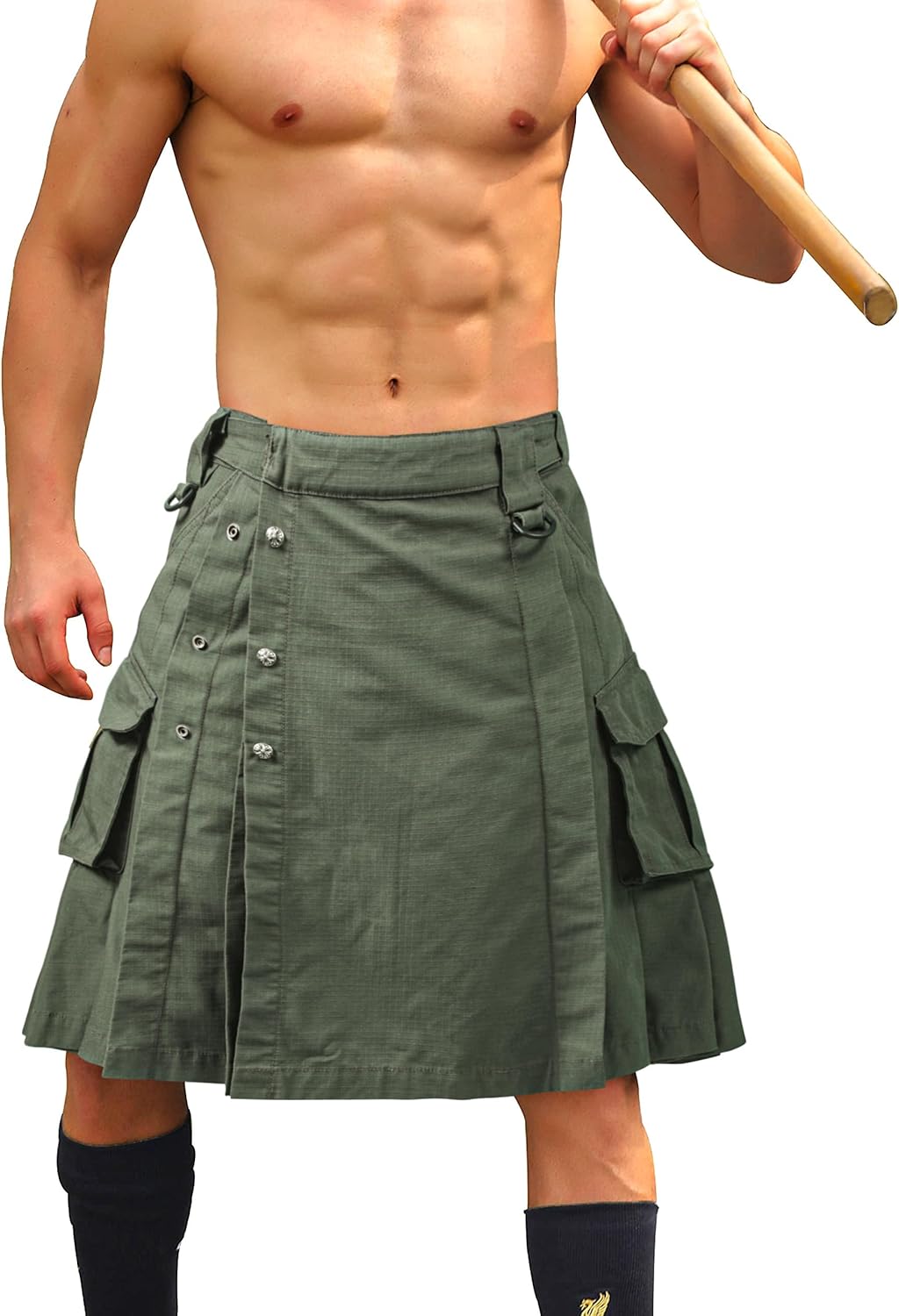 TRGPSG Pleated Utility Kilt for Men - Camo Scottish Tactical 23" Irish Highland Hybrid Kilt with Multi Pockets
