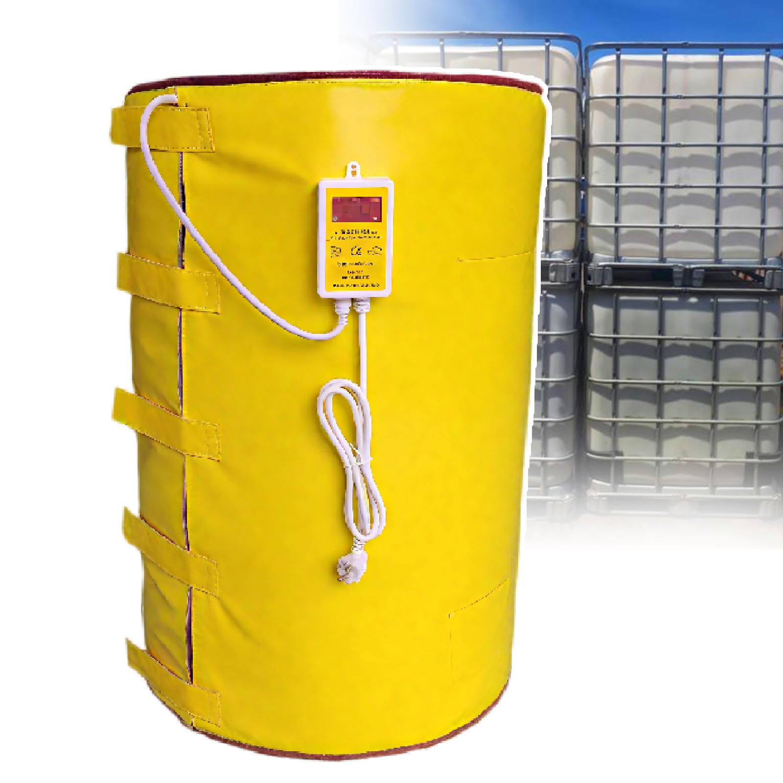 Podgrzewacz Beczek Ibc | Koc Grzewczy 2000 W Do Beczek 55 Galonów (200 L) Z Regulacją Temperatury 0-200°C I Timerem | Zabezpieczenie Przed Zamarzaniem Farb