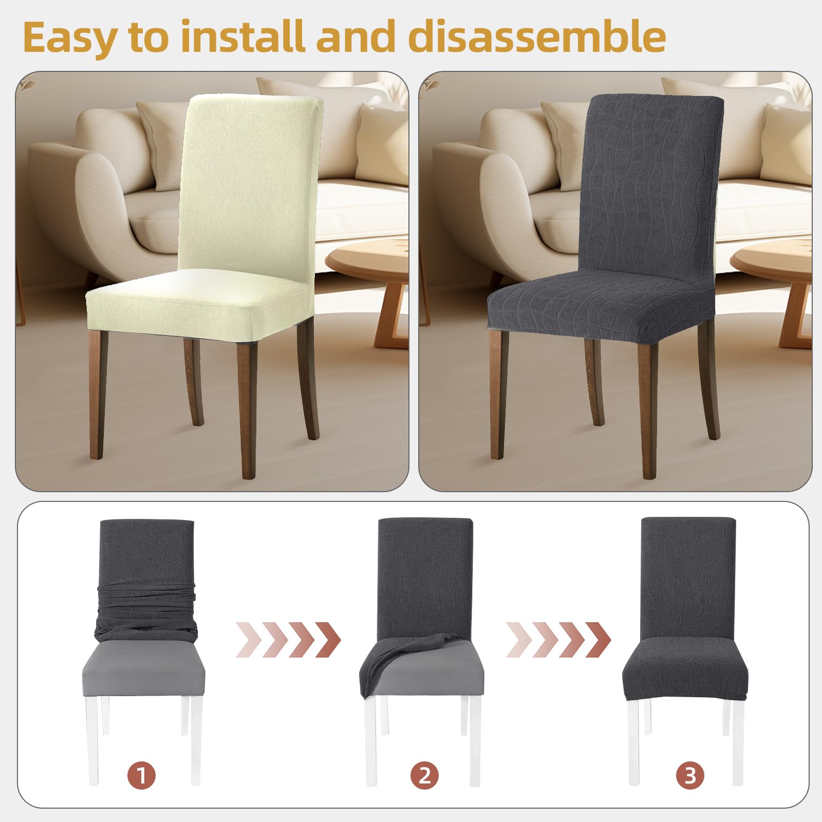 Ystyle Coprisedie Con Schienale 6 Pezzi, Elasticizzato Copri Sedie Soggiorno Cucina, Copri Sedia Cucina Soggiorno Morbido Comodo Anti-Graffio, Facile Da Pulire E Resistente, Grigio