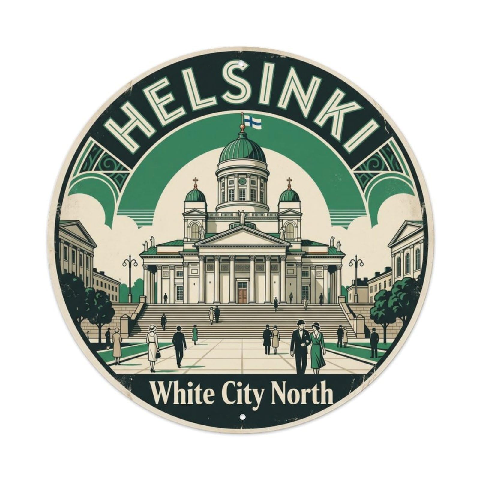 Vintage Travel Helsinki Finland Cathedral Metal Tin Sign Plaque Wall Decor for Cafe, Club Bar, Office, Home Garden Round Metal Poster 8x8Inch