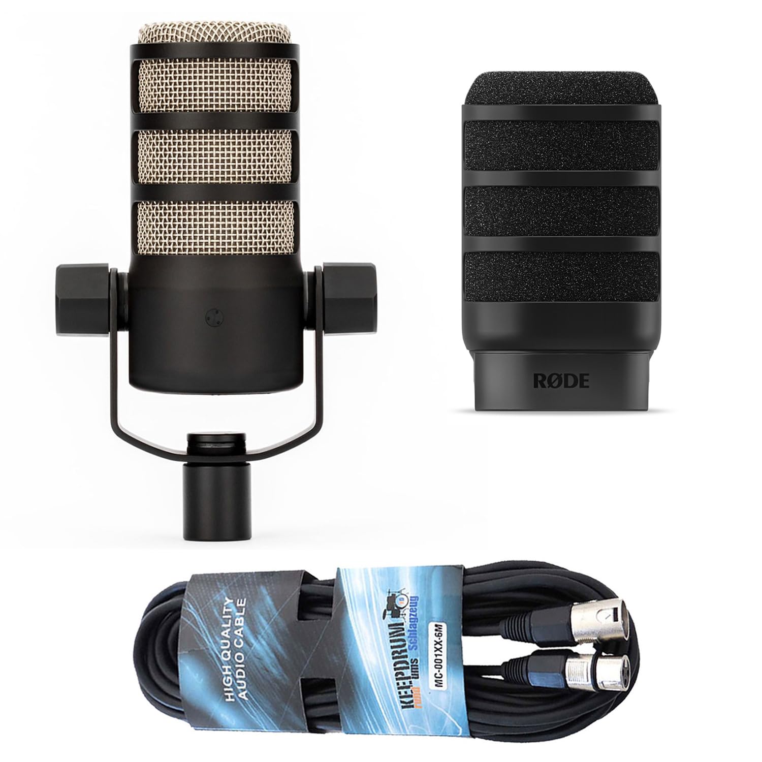 Rode Podmic - Micrófono profesional para podcast + WS14 Deluxe Popschutz + Keepdrum XLR cable