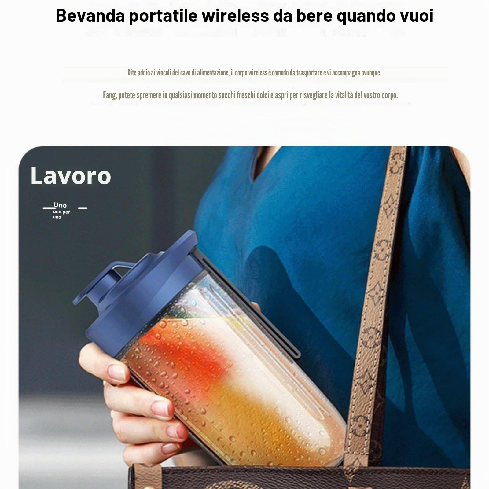 Frullatore portatile ricaricabile, 500 ml, senza BPA, tazza da viaggio con 6 lame, per casa, palestra, senza fili, a prova di perdite (blu/rosa) (blu (tazza singola + coperchio))