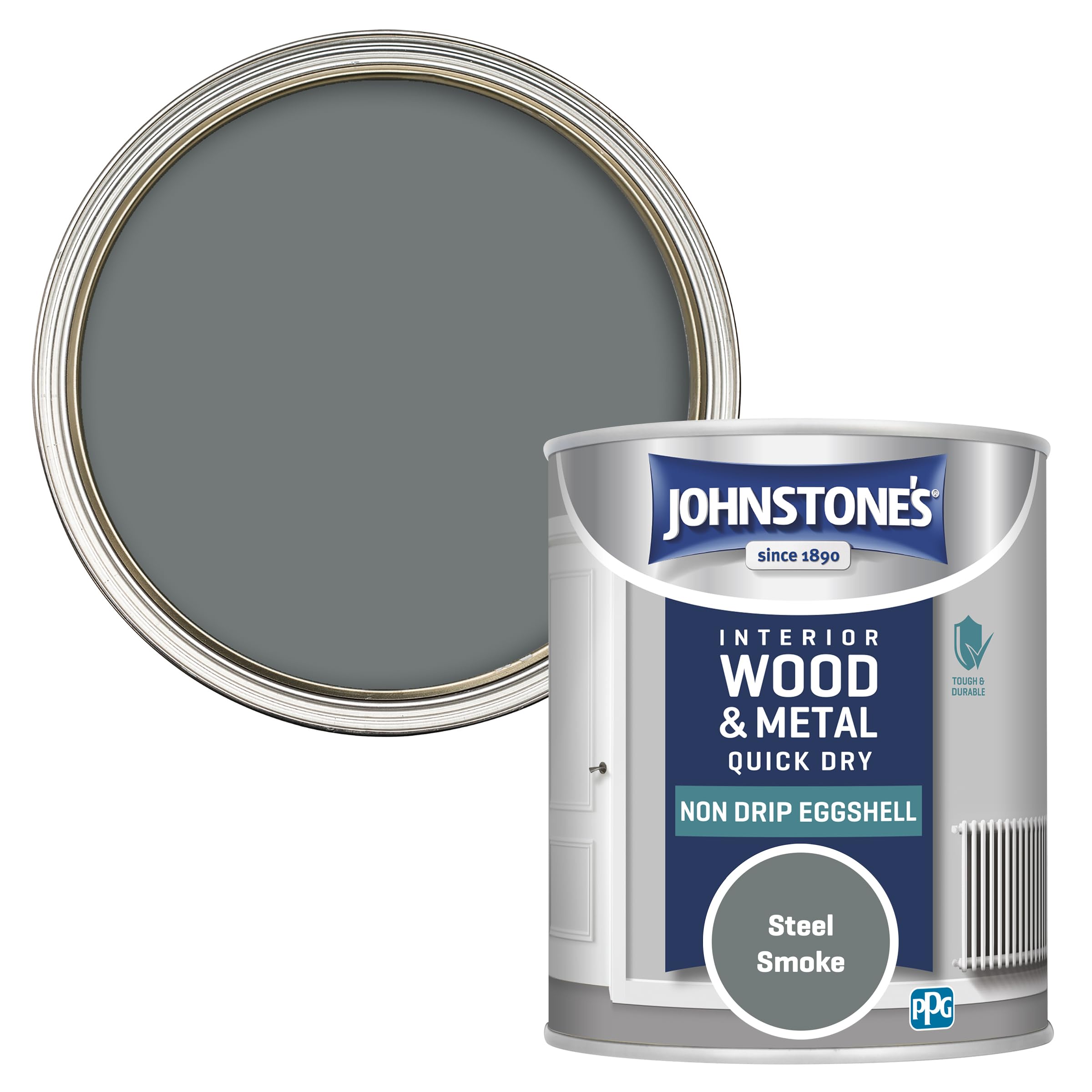 Johnstone's Interior Wood and Metal Quick Dry Eggshell Paint - Steel Smoke / 750ml