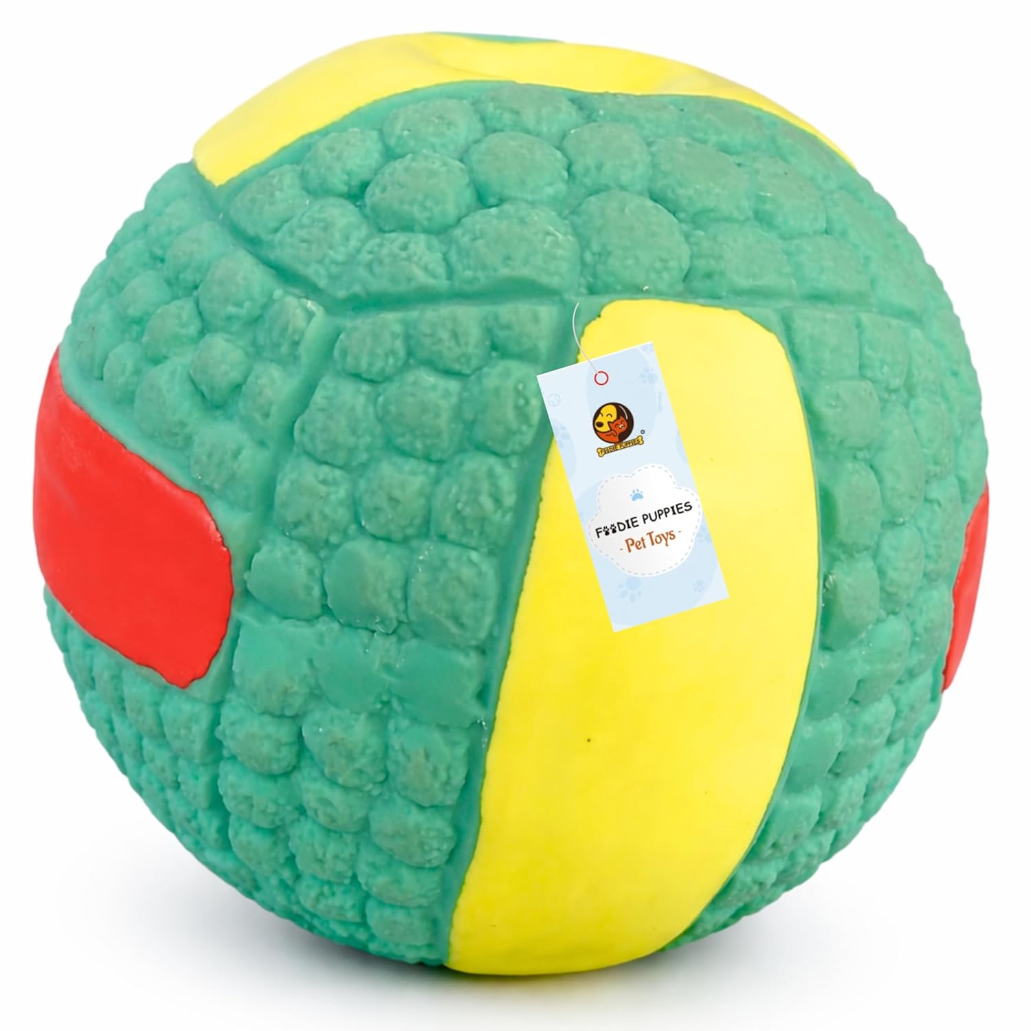 Foodie Puppies Natural Latex Rubber Squeaky Volley Ball Dog Toy – (Green, Large) | Small, Medium Dogs & Puppy | Durable, Fetch & Chew Safe Play Toy | Reduce Separation Anxiety (Diameter: 15 cm)