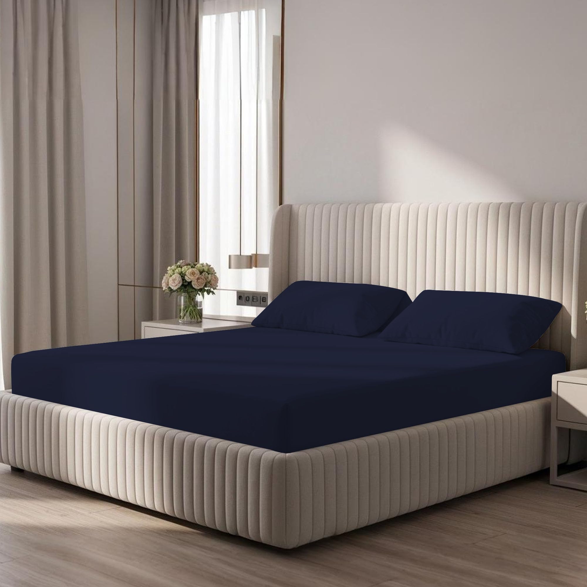 100% Egyptian Cotton 400TC 3PC King Size Fitted Sheet Set, 25cm Deep Pocket