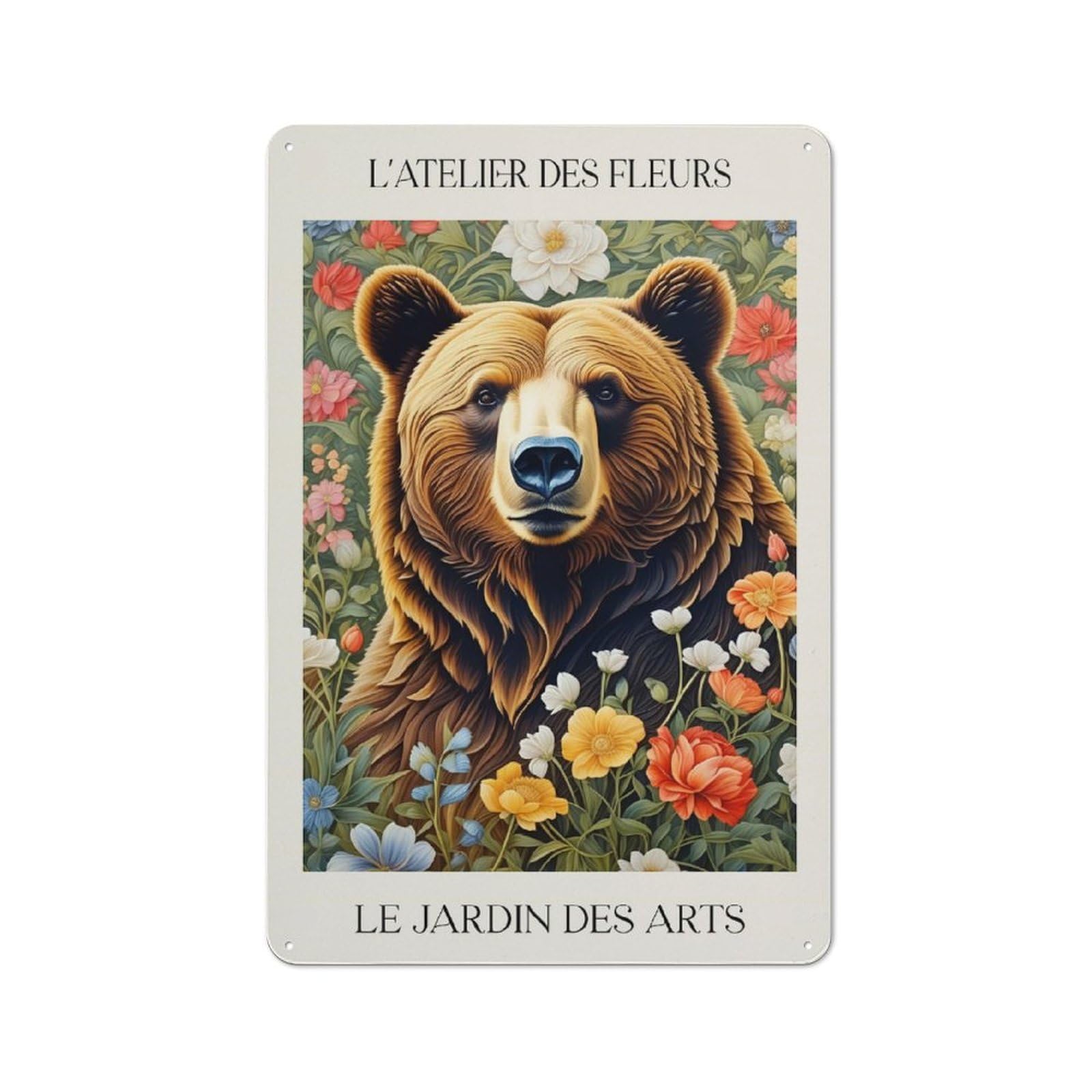Junmoney Style-23 Decorative Tin Plaque With Bear In Nature Design 30X20cm, Decorative Novelty Wall Art For Bedroom, Kitchen, Office Or Living Room