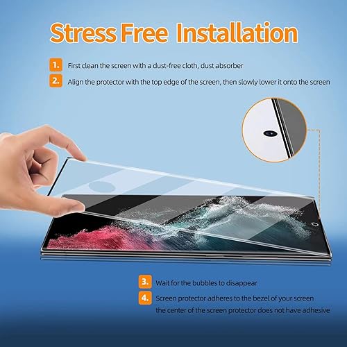 Vista 28 de Paquete de 2 protectores de pantalla de vidrio templado curvado aplicables para Samsung Galaxy S21 Ultra 5G de 6.8 pulgadas + 2 protectores de lente