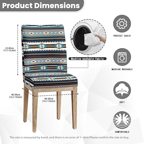 Miniatura 7 de Rnyleeg Ethnic Chair Covers for Living Room No Arms Aztec Tribal Print Stretch Dining Chair Covers Set of 2 Soft Washable Kitchen Chair Protector