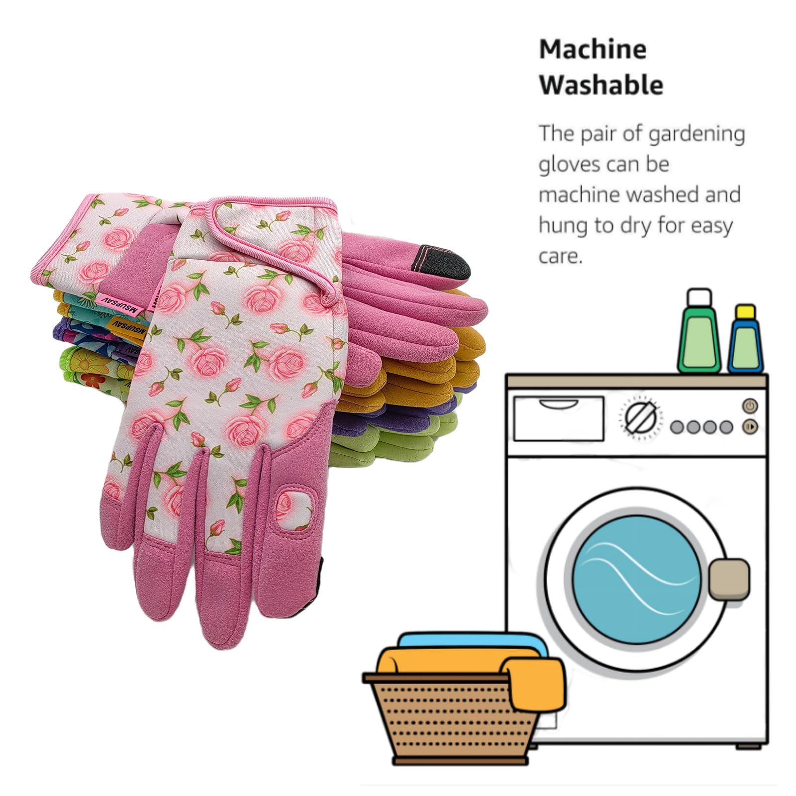 Gants de jardin pour femme, gants de jardinage en élasthanne et cuir synthétique, gants de travail de cour, cadeaux de jardinage et cadeaux de jardin (palmier rose, taille M)