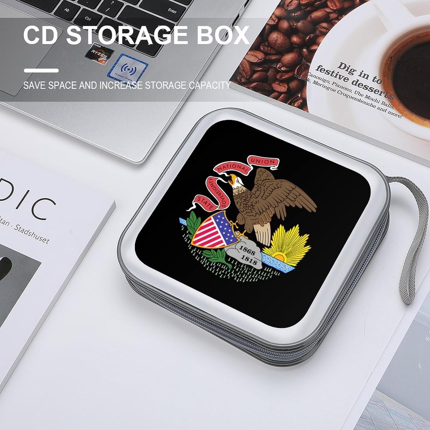 Illinois Flag United States CD Case Portable DVD Storage Box CD Wallet Holder Binder Organizer for Car Home