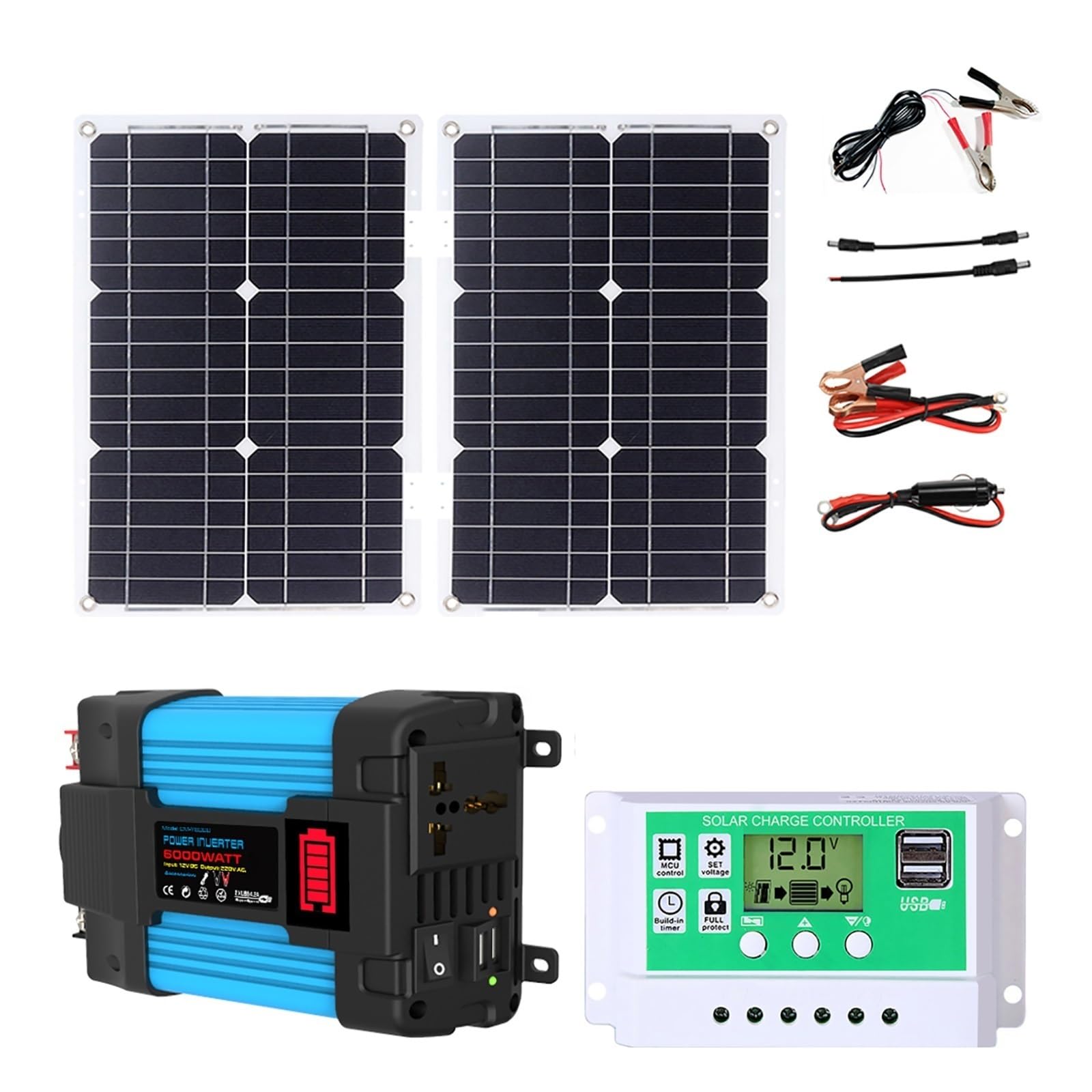 Kit Completo Di Pannelli Solari 4000W 6000W Kit Di Sistema Inverter Solare Con Pannello Fotovoltaico Pieghevole Da 50W E Regolatore Da 50A Sistema Di Rete Domestica Con Generatore Solare(6000W,12V-110