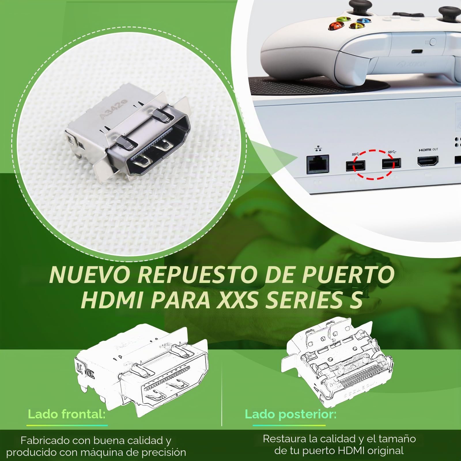 RongZy Para Xbox Series S HDMI Puerto para XSS Series S HDMI Port Conector de Interfaz del Puerto Accesorios Repuesto con Herramientas de Reparación Paratur