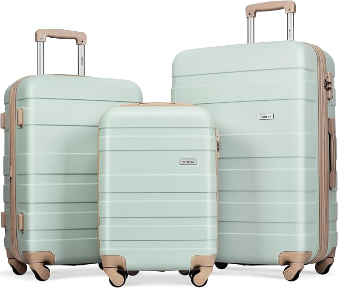 Merax 3 Piece Expandable ABS Hardshell Luggage Sets Spinner Wheel Suitcase TSA Lock Suit Case, Grey Green, 20/24/28 Inch