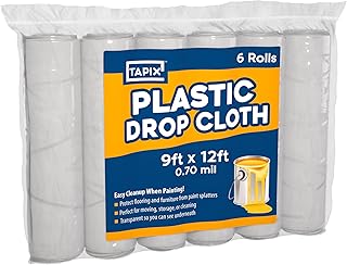 Painters Plastic Drop Cloth 6 Pack, 9x12 Feet, Plastic Tarp Dust Cover, Plastic Covers for Furniture, Plastic Drop Cloth f...