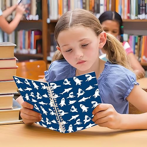 Miniatura 5 de Cuaderno con patrón de tiburones en espiral A5, 60 hojas de papel rayado universitario, cuaderno de tapa dura duradero, 8.3 x 5.7 pulgadas