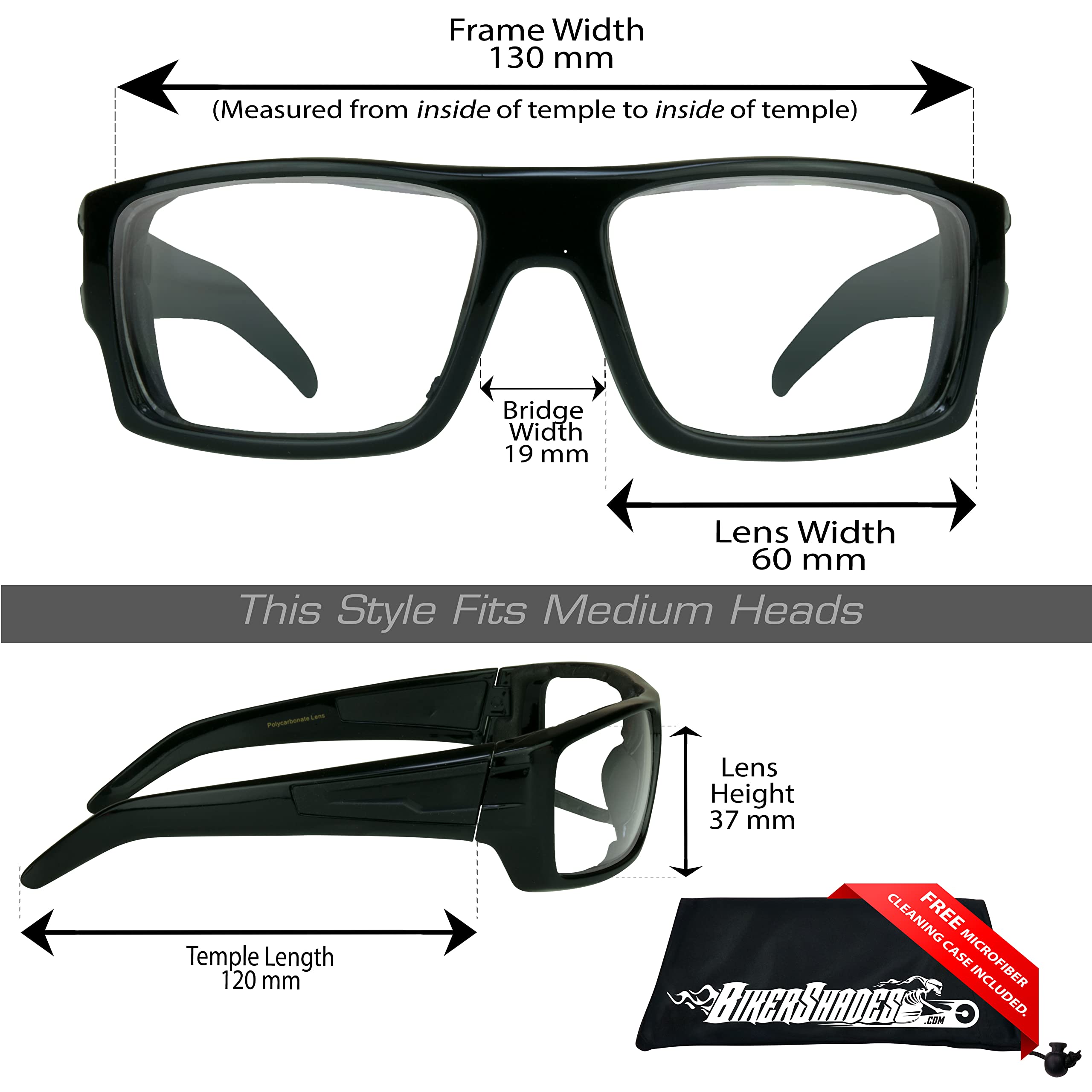 Bikershades Motorcycle Biker Safety Glasses Clear Foam Padded Men Wind Dust Resistant