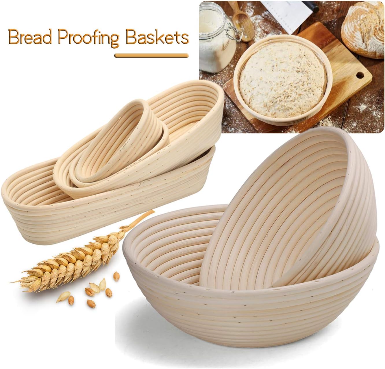 10 Inch Bread Proofing Basket, NILSTOREY Round Banneton Bread Dough Rising Rattan Basket + Linen Liner Cloth for Professional & Home Bakers (Round - 10")