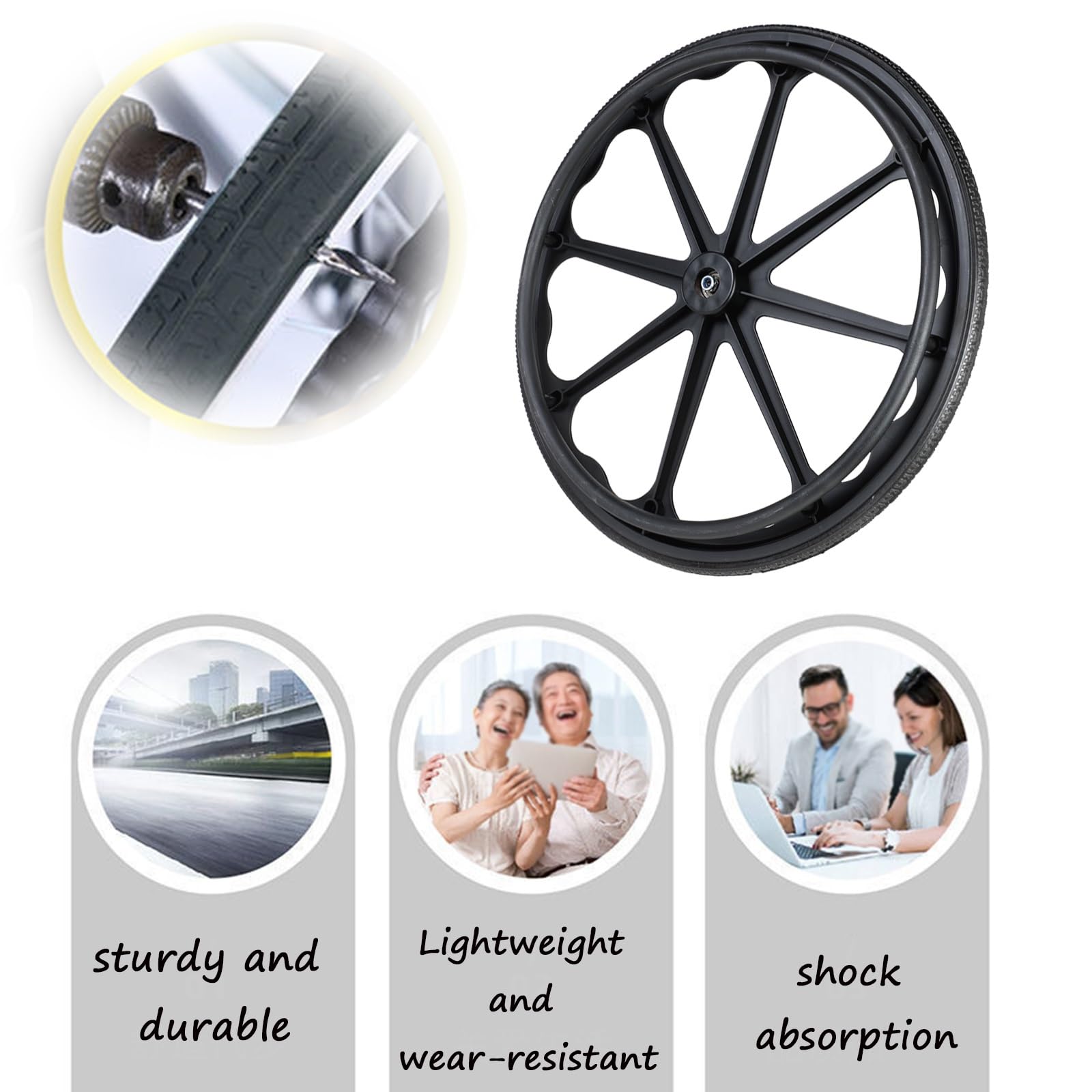 Ruedas para sillas de Ruedas Ruedas traseras para sillas de Ruedas para sillas de Ruedas de 20-22-24 Pulgadas, Rueda Trasera sólida no neumática para Silla de Ruedas, Ruedas giratorias para