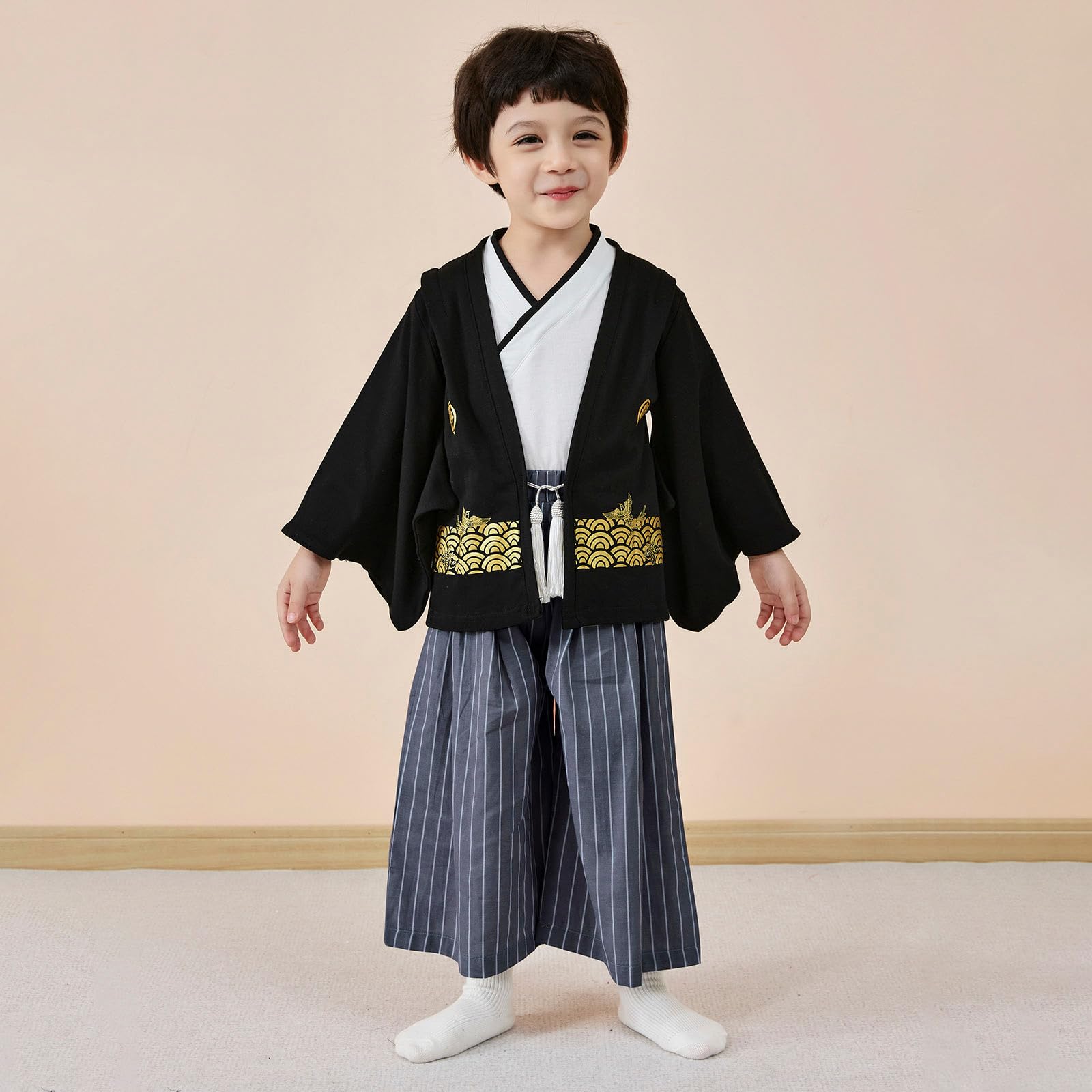1 ensemble kimono traditionnel costume kimono traditionnel pour garçon en tissu noir