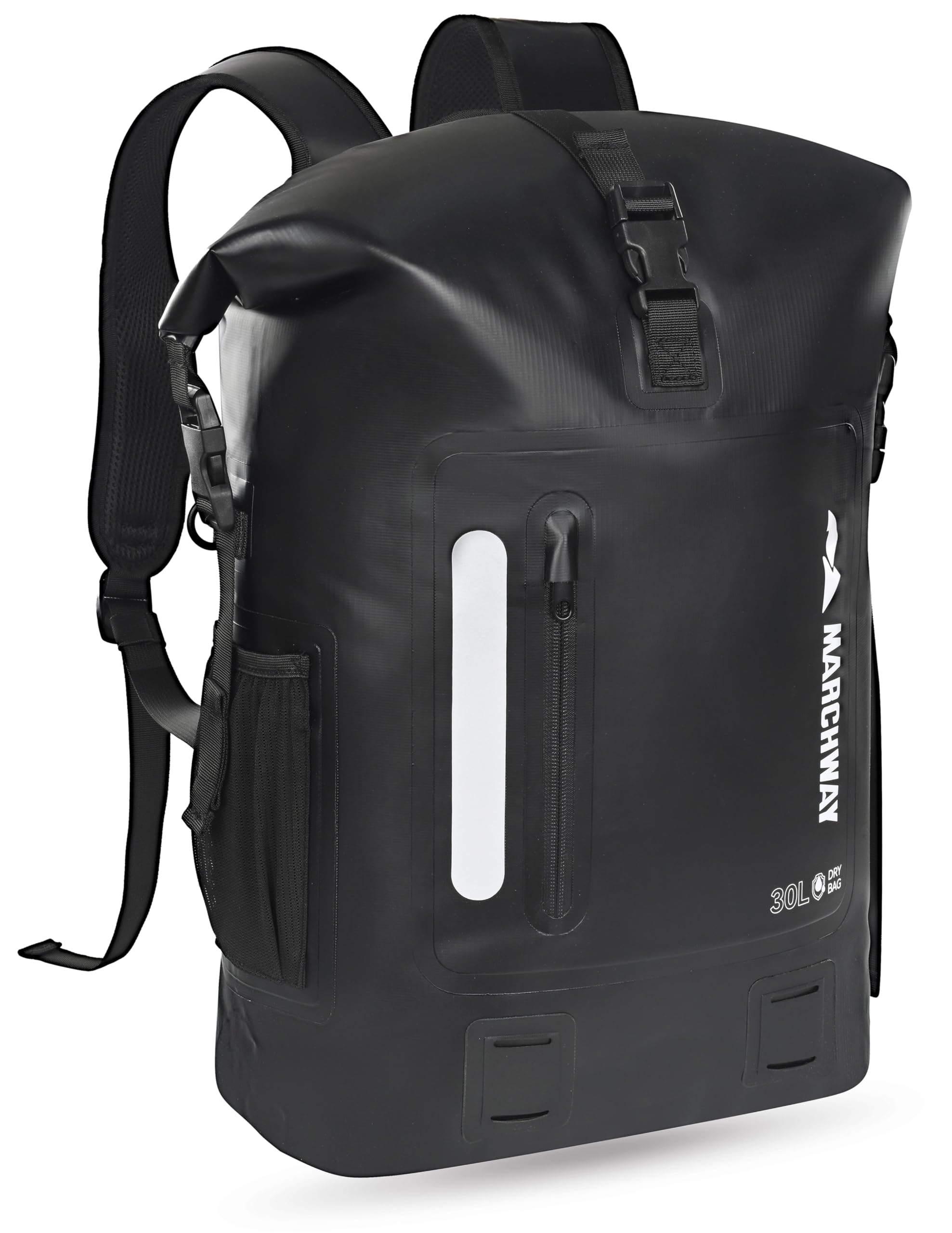 MARCHWAY Roll Top Waterproof Backpack, Floating Dry Bag 20L/30L/45L with Ergonomic Rectangular Base, Cushioned Back, Hip Strap, Gear Loops, MOLLE for Hiking Camping Kayaking Travel (Black, 20L)
