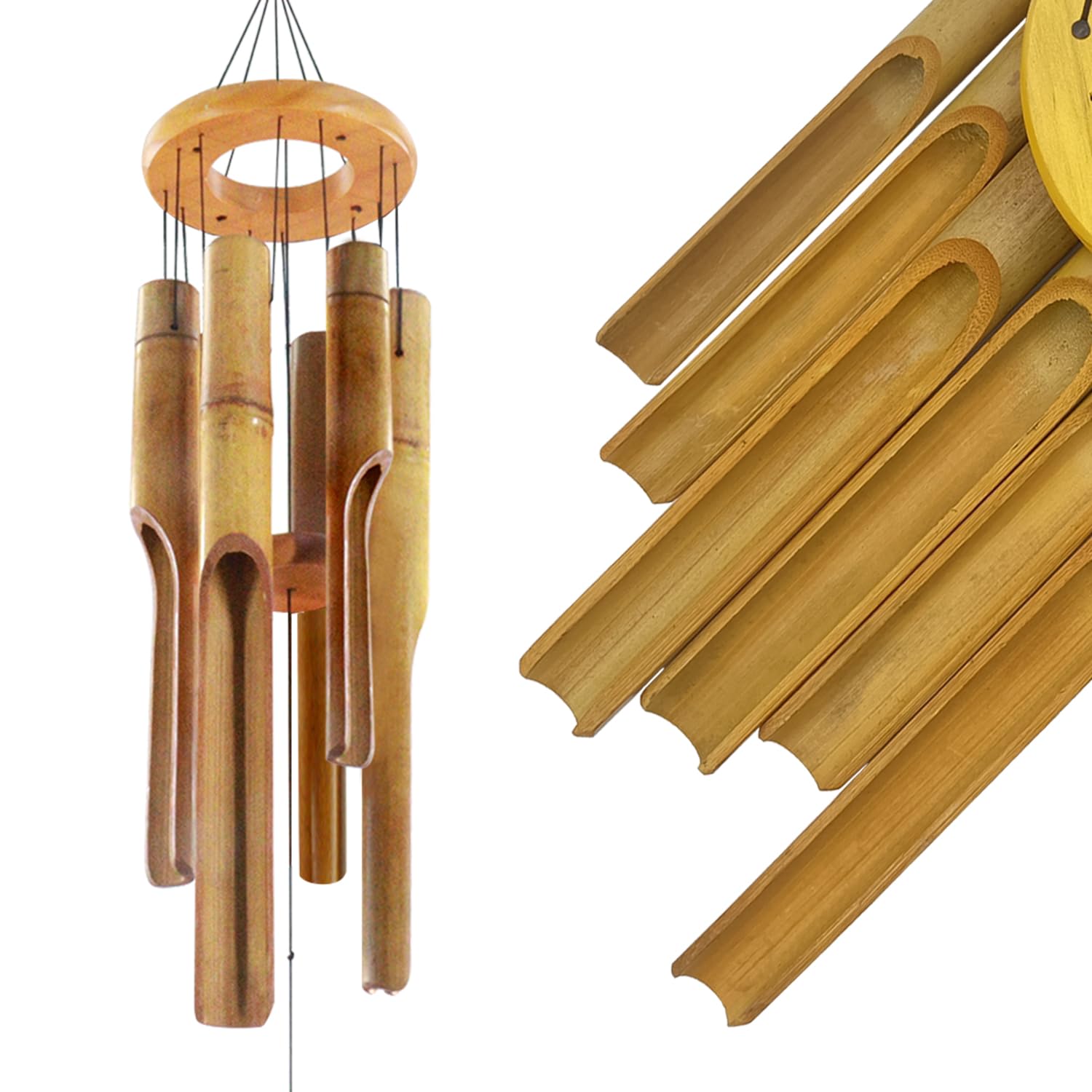 Bamboo Wind Chimes for Outside,Wooden Wind Chimes with Melody Soothing Tone,32" Classic Zen Bamboo Windchime for Porch Patio Garden or Indoor (FSC Certified)
