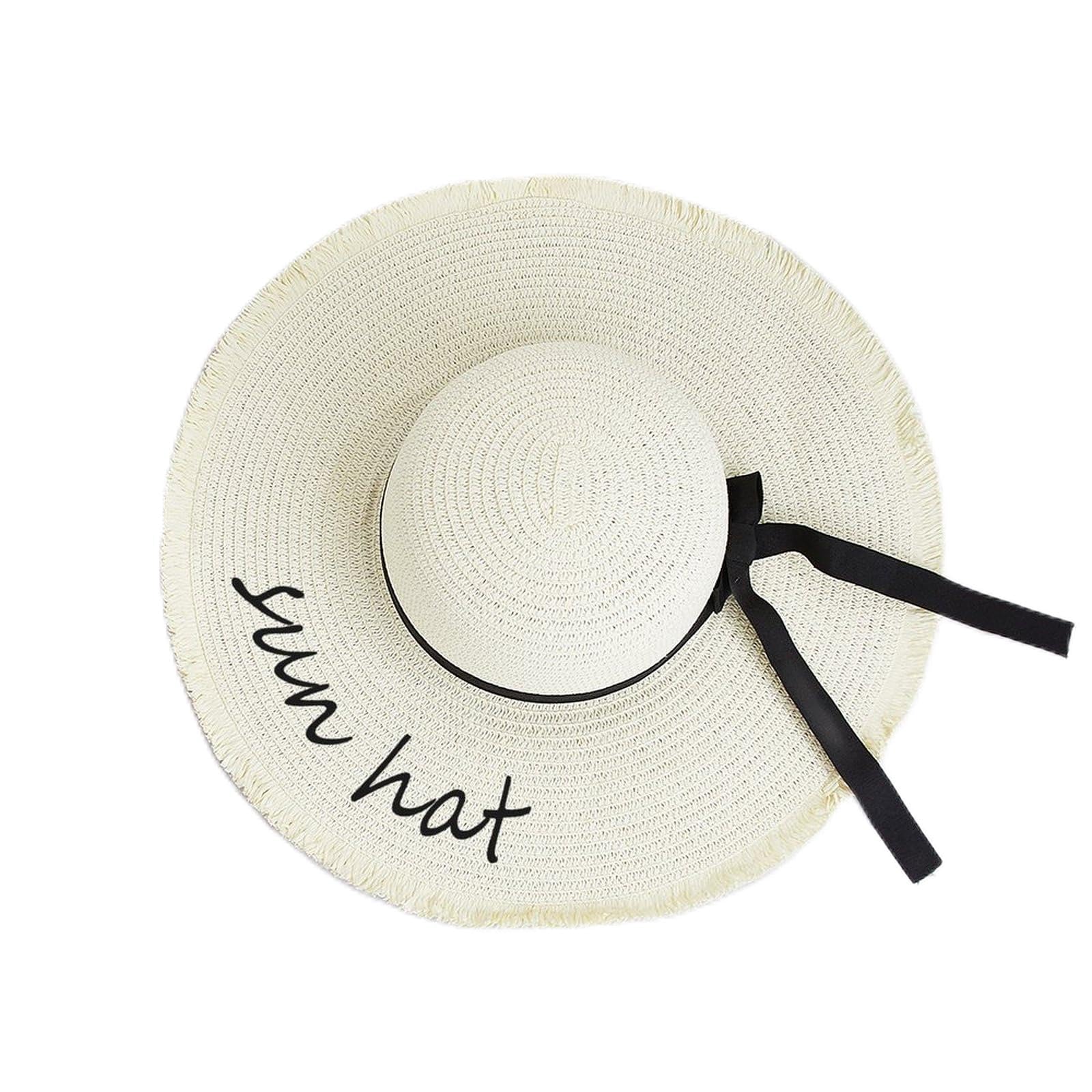 RoPox Sombrero Personalizado con Nombre para el Sol, Sombrero de Playa de ala Ancha para, para Vacaciones, Sombrero de Paja Plegable para Mujer, Sombrero de Playa para el Sol, Sombrero de Verano Anti-UV
