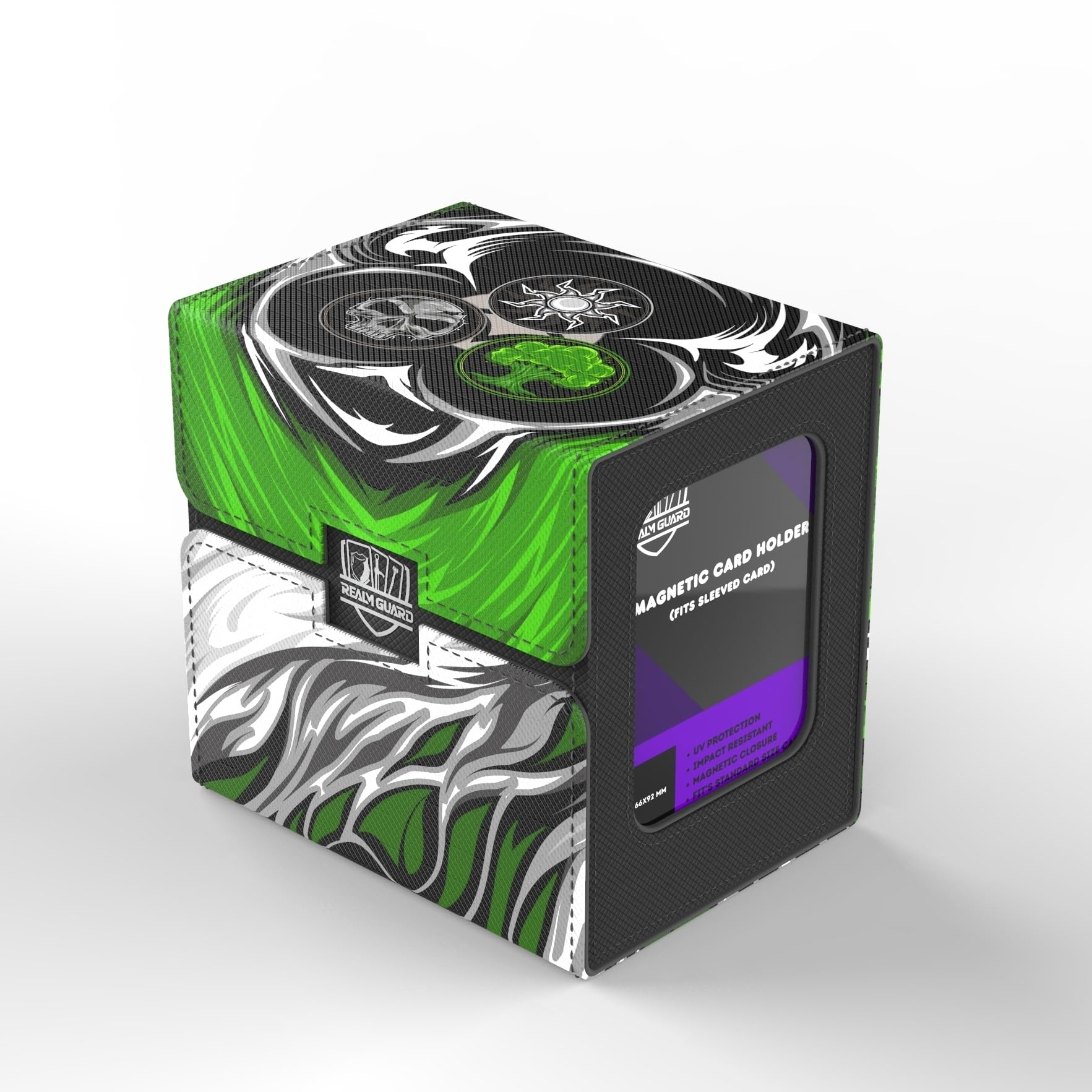 Realm Guard MTG Commander 100+ Card Custom Art Deck Box With Storage (White/Black/Green) by Ai Armor