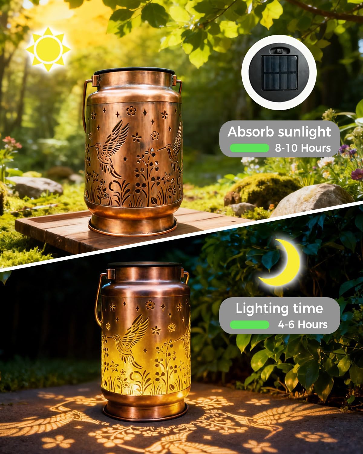 Solar Lanterns Outdoor Hanging, Hummingbird Hollowed-Out Metal Decor Lights, Waterproof LED Garden Lantern for Patio Yard, Gifts for Women Mom Grandma(Hummingbird) - CHUMJOYA