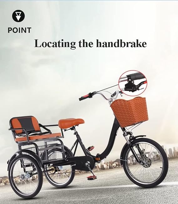 20 Inch Folding Tricycle, Elderly Folding Tricycle, Comfort Seat 3 Wheel Bicycle with Shopping Basket, Travel Tricycle, Double Chain/Damping