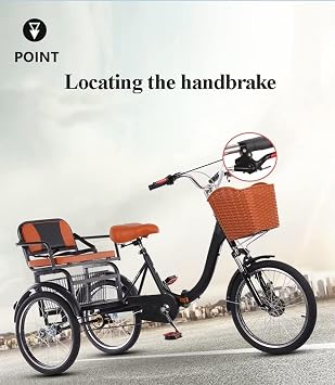 20 Inch Folding Tricycle, Elderly Folding Tricycle, Comfort Seat 3 Wheel Bicycle with Shopping Basket, Travel Tricycle, Double Chain/Damping