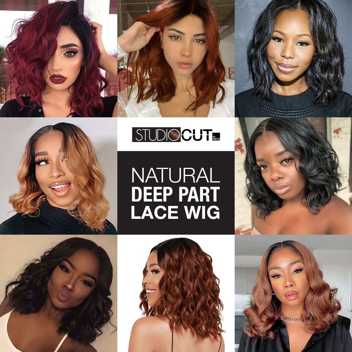 Medium Wavy Deep Wave Bob Wigs 12 Inch Middle Center Part Soft Swiss Lace Front Bob Wig for Black women Wavy Curly Wig Heat Resistant Synthetic Wigs DPL008 (1B-OFFBLACK)