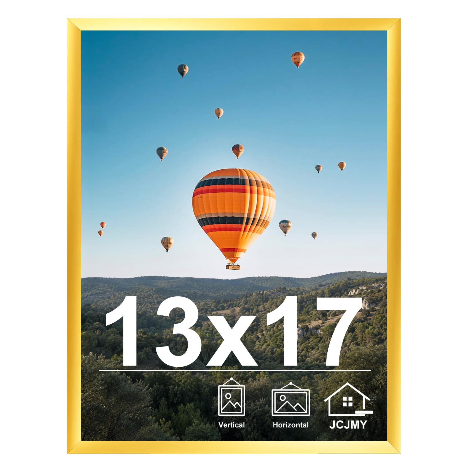 JCJMY 13x17 Picture Frame Gold for Wall Hanging, Wall Mounting Horizontally or Vertically, 13 x 17 Wall Gallery Poster Photo Frame with Shatter Resistant Plexiglass, Gold