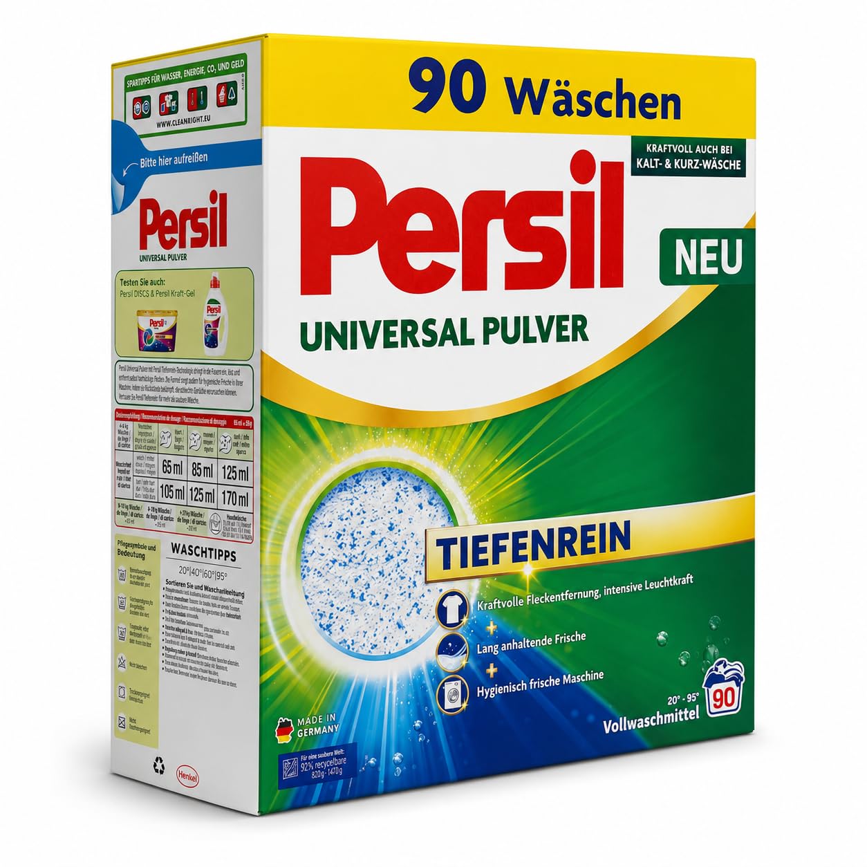 Persil Universal Pulver Tiefenrein Waschmittel (90 Waschladungen), Vollwaschmittel für tiefenreine Wäsche und eine hygienisch frische Maschine, auch bei Kalt- & Kurz-Wäsche, effektiv ab 20 °C