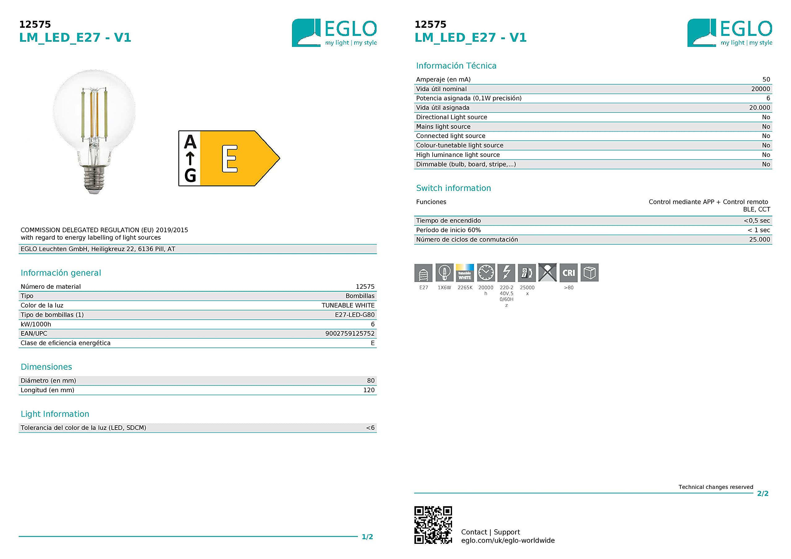 EGLO connect LED lampadina E27, Smart Home vintage chiara, LED Globo 6 Watt