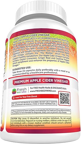 Miniatura 6 de Píldoras de vinagre de sidra de manzana premium Max 1740 mg con madre  100 natural y crudo con canela jengibre y pimienta de cayena  Ideal para