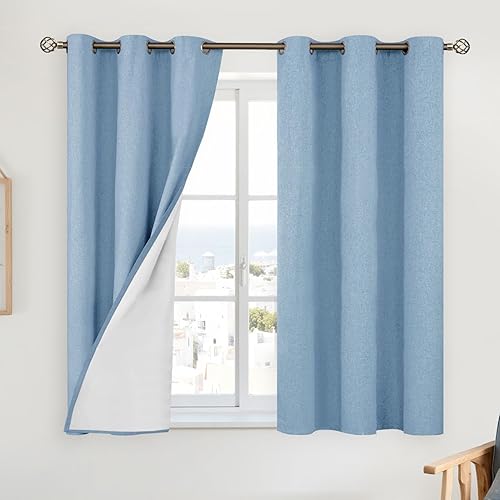 Miniatura 25 de YoungsTex Cortinas 100% opacas de lino natural de 84 pulgadas de largo para dormitorio, cortinas con aislamiento térmico con ojales, oscurecimiento