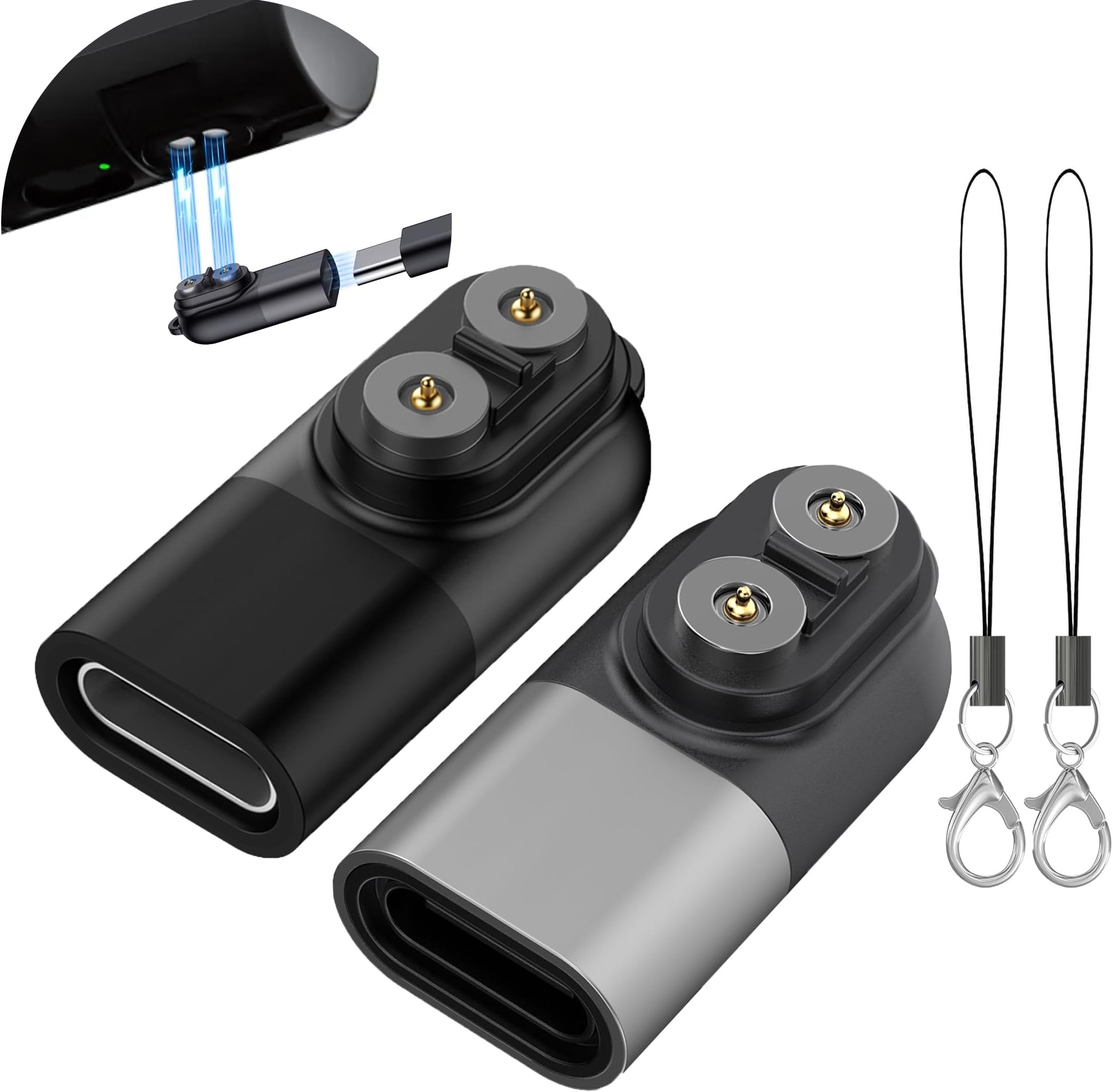 2 Pack Charging Adapter Type C Compatible with LEDLENSER P&H Models Adapter, Magnetic Charger Fit with Various Torches & Headtorches inc P7R Core, H7R Core, H19R Signature, P18R - Black/Grey