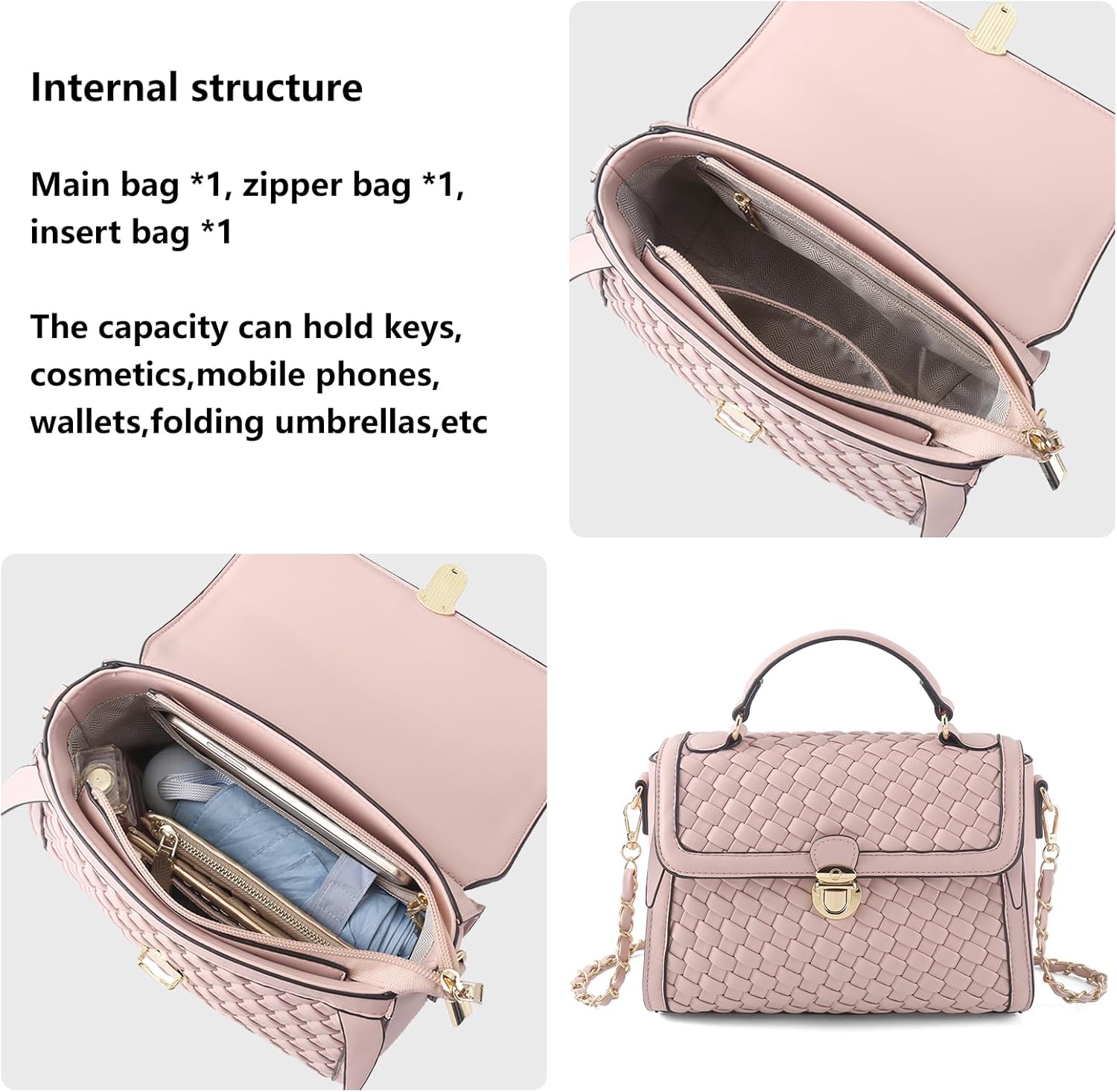 Woven Purses For Women Crossbody Shoulderbag Vegan Leather Handwoven Top Handle Satchel Zip Cross Body Purse - Image 6